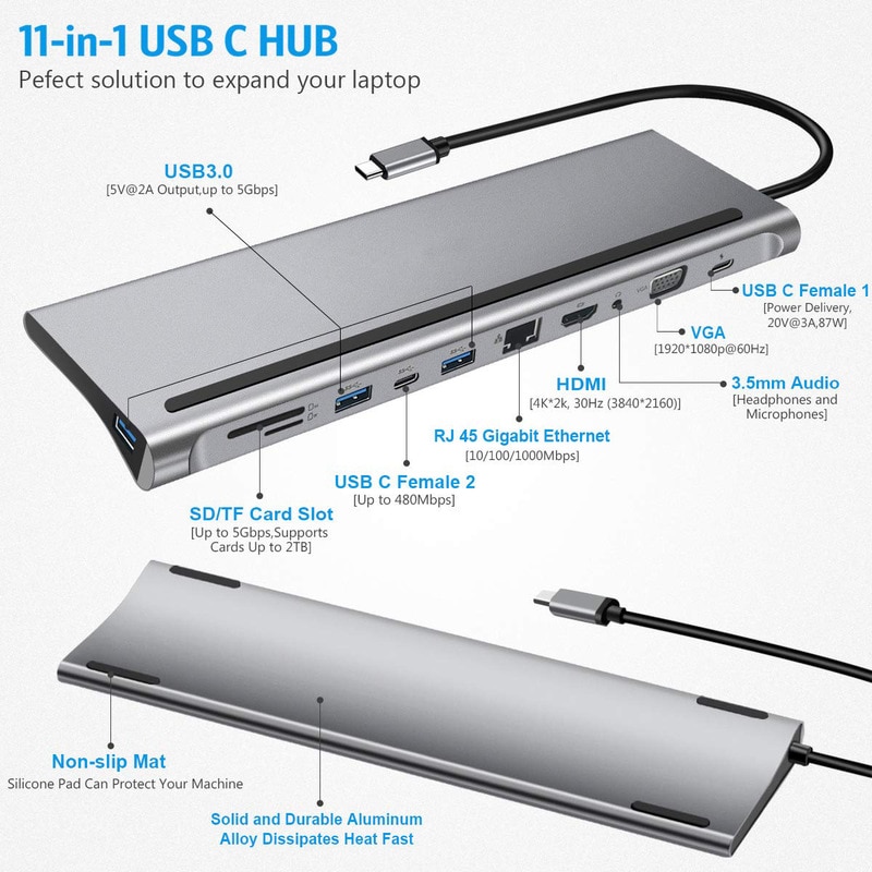 11 in 1 4K USB-C  -C USB 3.0 TF SD HDMI VG..